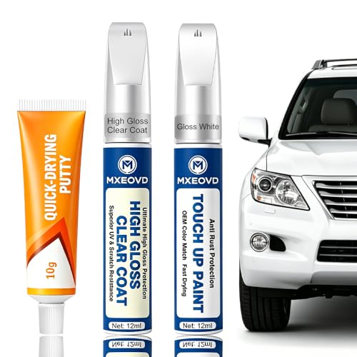 Gloss White for Car Touch Up Paint Kit, All-in-One Car Paint Scratch Repair Kit with Fast Dry Putty and Glossy Clear Coat,Easy At-Home Car Scratch Restoration - color: Gloss White, size: Universal