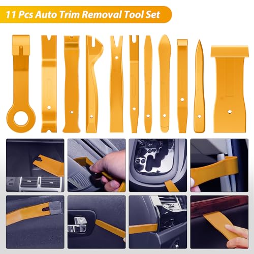 GOOACC 102Pcs Trim Removal Tool, Auto Push Pin Nylon Bumper Retainer Clip Set Fastener Terminal Remover Tool Round Handle Crowbar Kit Car/Radio Panel, Yellow - color: 102Pcs Clips+ Remover Yellow