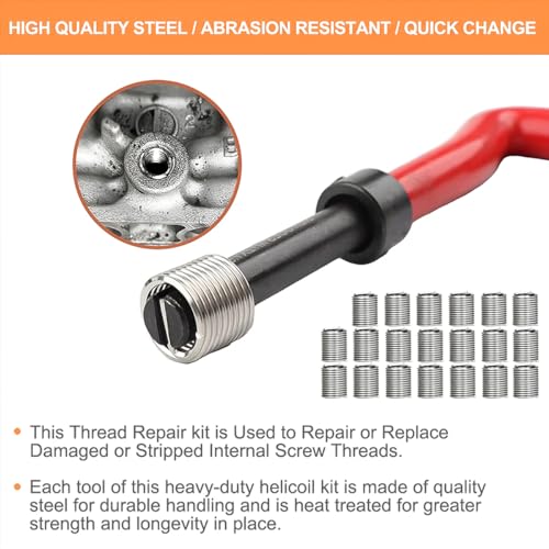 BELOMI Helicoil Thread Repair Kit, Metric and SAE Repair Tools with HSS Drill Bit and Thread Inserts, Auto Repairing Tool for Damaged Thread M8 x 1.25 mm Size, Universal Car Accessories - size: M8