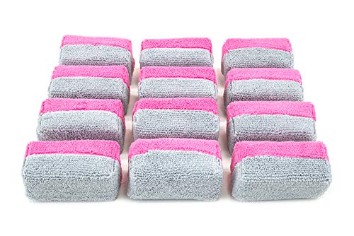 Autofiber [Saver Applicator Terry] Ceramic Coating Applicator Sponge | 12 Pack | with Plastic Barrier to Reduce Product Waste. (Pink/Gray, Mini) - color: Pink/Gray