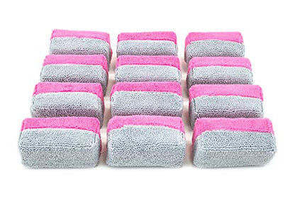 Autofiber [Saver Applicator Terry] Ceramic Coating Applicator Sponge | 12 Pack | with Plastic Barrier to Reduce Product Waste. (Pink/Gray, Mini) - color: Pink/Gray