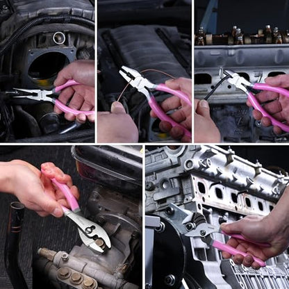 WORKPRO 7-Piece Pliers Set - Pink Ribbon | Groove Joint Plier, Long Nose Plier, Slip Joint Pliers, Linesman Pliers, Diagonal Pliers for DIY & Home Use - color: Gray, Pink