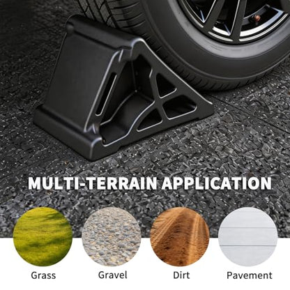 Wheel Chocks for RV Trailer Car Camper, Rubber Deformable Curve Upgrade Design, Wrapping Around Various Tires, Conforming to Ground, Better Load-Bearing and Anti-Slip, Durable Safty Block, 4 Pack - size: 4pack_95D