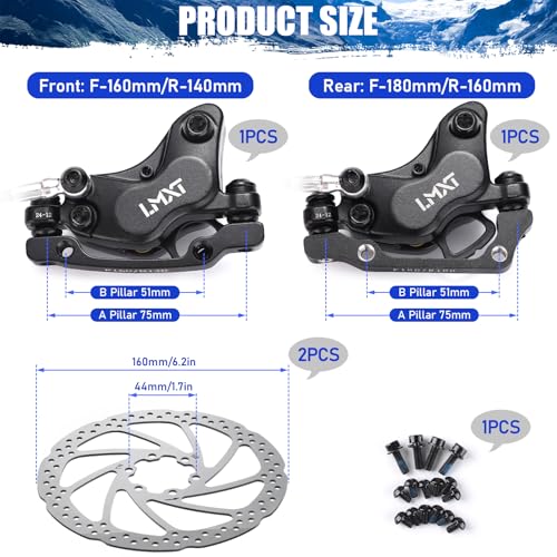 TOBWOLF MTB Hydraulic Disc Brake Set, Four-Piston Bike Brake Upgrade Kit | 160mm Rotors & Ceramic Pads | Left Front 85cm and Right Rear 145cm Hoses | Brake Conversion Kit for MTB & E-Bike - color: Upgrade Hydraulic Disc Brake Set - Four Piston