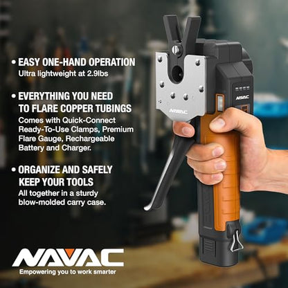 NAVAC NEF6LM BreakFree Power Flaring Tool - Flare Tool for Copper Pipe - 3/4" Max OD - Included Dies and Flare Gauge - Rechargeable Lithium Battery - Quick Charge