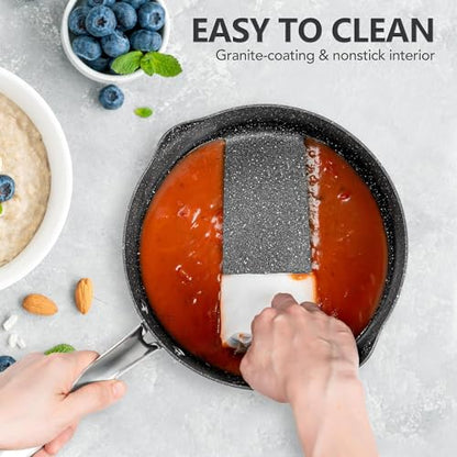 MICHELANGELO 3 Quart Saucepan with Lid, Hard Anodized Nonstick Sauce Pan with Strainer Lid & Pour Spouts for Easy Pour, Granite Derived Coating Sauce Pan for Cooking, Small Pot - 3 Qt Saucepan - size: 3 Quarts