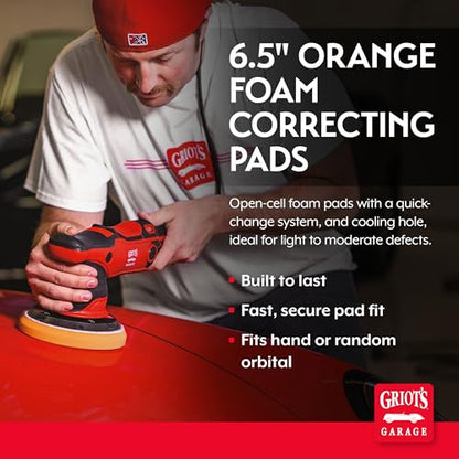 Griot's Garage Orange Foam Correcting Pads for Car Polishing and Detailing, Removes Light to Moderate Paint Defects, Durable, Machine-Washable, 10617, 6.5", Set of 2 - size: 6.5" Pads (Set of 2)