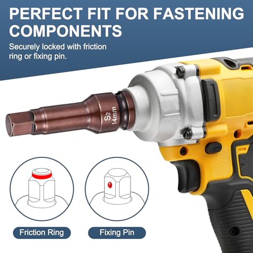HARFINGTON 2pcs Impact Hex Bit Socket 1/2" Drive 14H (14mm) Hex Bits 3" Length S2 Steel Metric Impact Wrench Socket Adapter Tool for Automotive Repair Industrial Construction and Home DIY - size: H14 x 1/2" x 3"