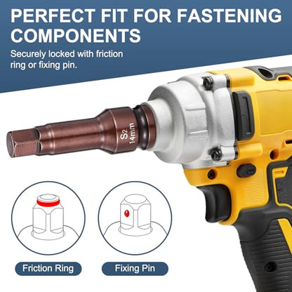 HARFINGTON 2pcs Impact Hex Bit Socket 1/2" Drive 14H (14mm) Hex Bits 3" Length S2 Steel Metric Impact Wrench Socket Adapter Tool for Automotive Repair Industrial Construction and Home DIY - size: H14 x 1/2" x 3"