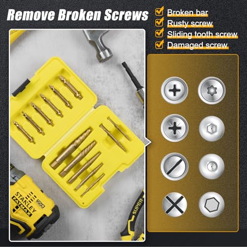TOPEC Small Screw Extractor Set, 13 PCS Stripped Screw Removal Tool, HSS 6542 Easy Out Kit for Damaged, Broken Fasteners, Fathers Day Gifts for Dad (Golden) - size: 13-piece