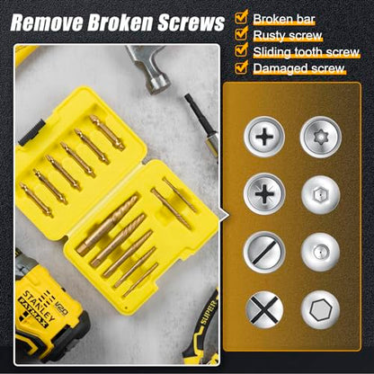 TOPEC Small Screw Extractor Set, 13 PCS Stripped Screw Removal Tool, HSS 6542 Easy Out Kit for Damaged, Broken Fasteners, Fathers Day Gifts for Dad (Golden) - size: 13-piece