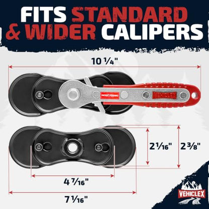 Vehiclex Brake Caliper Compression Tool, Standard + Extended Plates | Brake Pad Spreader, Steel Plates with Reinforced Ribs, Captive Bolts, For Single, Dual and Quad Piston Calipers - size: Extended plates