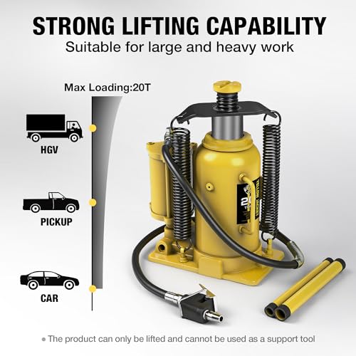YELLOW JACKET Pneumatic Air Bottle Jack 20 Ton with Manual Hand Pump and Air Pump for Heavy Duty Auto Trucks