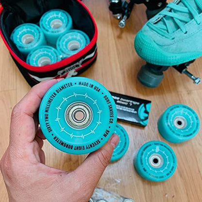 Bundle-4 Items: Bearing Press red, BPM Blue 4 Pack Wheels, Wheel Bag Black/Blue and Black/Green