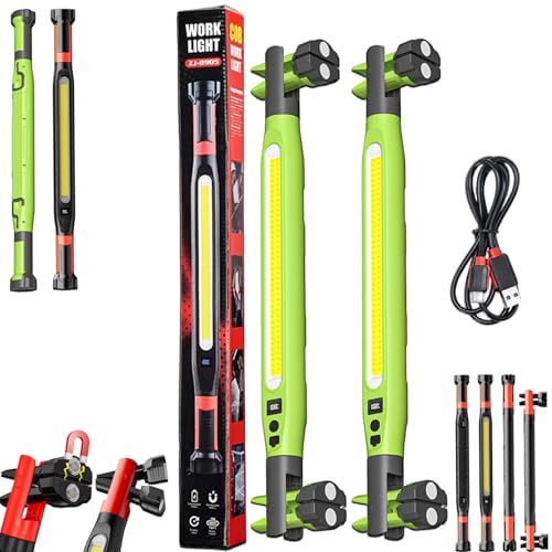 2026 New Magnetic Work Light, 3000 LM Magnetic Under Hood Work Light, Rechargeable Underhood Lights, Magnetic LED Lights Bar, for Mechanic/Car Repairing/Garage (Green,2PCS) - color: Green, size: 2PCS