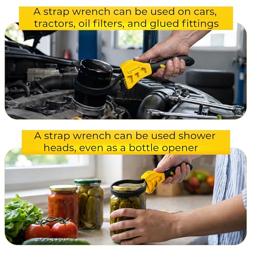 2-Pack Adjustable Rubber Strap Wrench Set, Heavy-Duty Oil Filter Wrench 6 inch & 8 inch Diameter, Non-Slip Belt Wrench for Jar Opener, Water Filter, Plumbing, Sink, Faucet Repair Tool