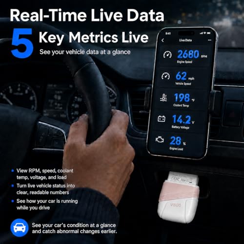 OBD2 Scanner,Portable Bluetooth Car Diagnostic Tool for OBDII Cars,Fast 4-System Scan, Auto VIN for 10K+ Vehicles, Live Data, 200K+ DTC Lookup, I/M Readiness, for Emissions & Repairs