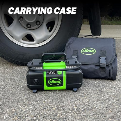 Slime 40083 Tire Inflator, Super Duty Pro Power, Battery Connection, Dual Piston, with Digital 0-99 psi Gauge, Long Hose and LED Light, Alligator Clips, 2 min Inflation - style: Super Duty Pro Power
