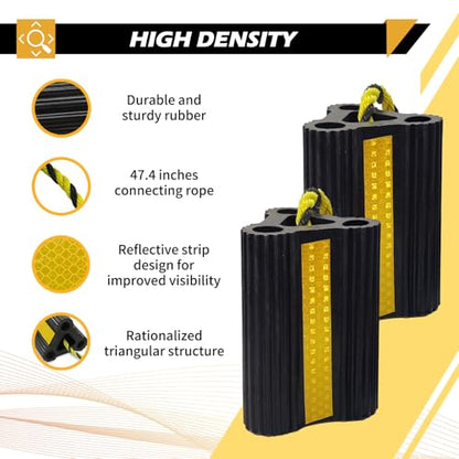 Wheel Chocks for Trailers RVs camper Trucks and Small Aircraft wheel chock, Wheel Chocks Block with 3 Reflective Strips ,Versatile Heavy Duty Solid Rubber Wheel Immobilizers & Chocks[2 Pair 4 Pack] - size: 6.21"2pair4pack