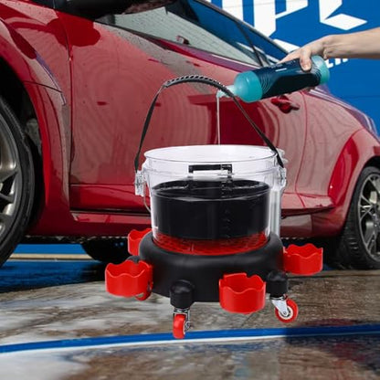 Car Wash Bucket, 15L Leakproof Rolling Bucket with Filter Lid and 5 Casters for Car Detailing and Washing