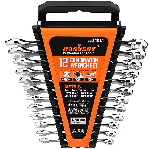 HORUSDY 12-Piece Metric Wrench Set | Combination Wrench Set with Organizer | 12 Point | 8mm - 19mm | Chrome Vanadium Steel - style: 12-Piece Metric Wrench Set
