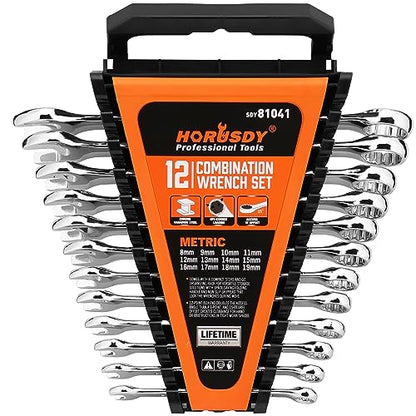 HORUSDY 12-Piece Metric Wrench Set | Combination Wrench Set with Organizer | 12 Point | 8mm - 19mm | Chrome Vanadium Steel - style: 12-Piece Metric Wrench Set