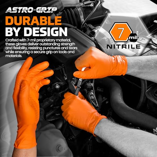 SAS Astro-Grip Exam Grade Powder-Free Nitrile Disposable Gloves - color: Orange, size: X-Large