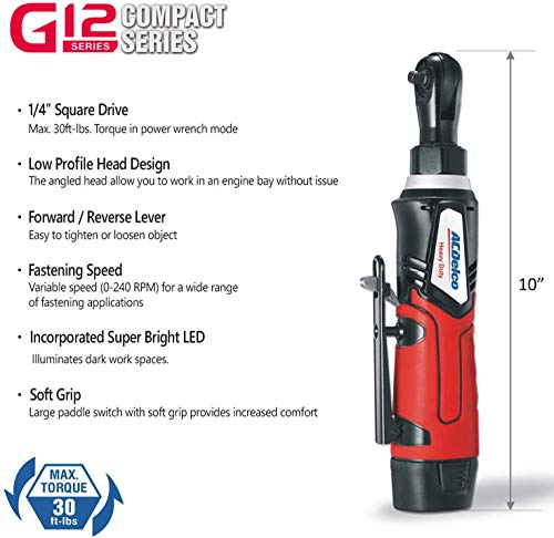 ACDelco Tools ARW1209-K92 G12 Series 12V Li-ion Cordless ¼” & 3/8” Ratchet Wrench Combo Tool Kit with 2 Batteries and Canvas Bag