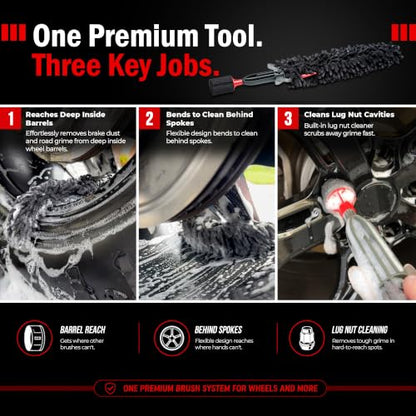 Woollywormit Wheel Cleaning Brush Car Detailing Kit - Rim Brush, Lug Nuts and Wheel Cleaner Brush Car Wash Kit -Tire Brushes for Cleaning Rims - Car Cleaning Supplies and Rim Cleaner Brush Set
