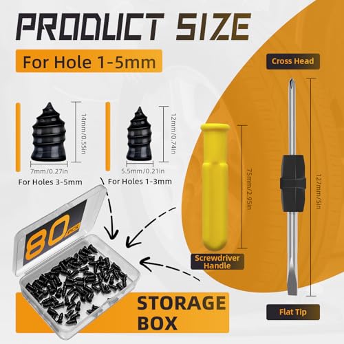 80pcs Tire Plugs Kit, Tire Repair Rubber Nails, Self-Service Vacuum Tyre Screws (40S+40L) Fast Repair Quick Puncture Tools with a Box, Double-ended Screwdriver, for Car Motorcycle Truck Tractor ATV - size: 80PCS