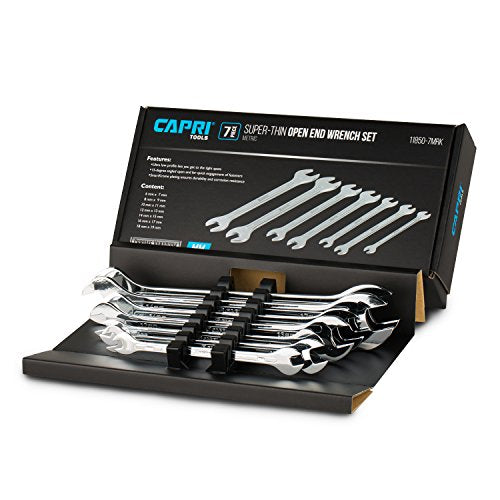 Capri Tools Super-Thin Open End Wrench Set, Metric, 6 to 19 mm, 7-Piece (11850-7MRK) - size: Metric Set, style: 7-Piece (6 to 19 mm)
