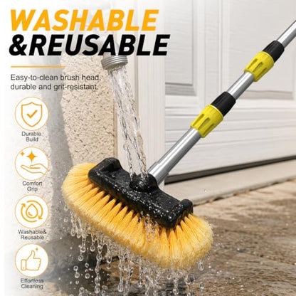 SISUPASSIE 12FT Car Wash Brush with Long Handle, 12-Inch Soft Bristle Car Cleaning Brush for Cleaning RV, Truck, Boat, Solar Panels, Yellow - color: Yellow