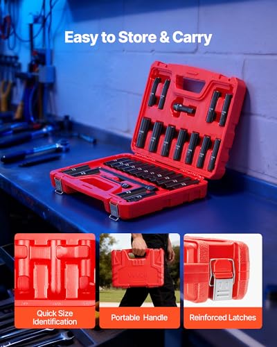 VEVOR 1/2" Drive Impact Socket Set, 29-Piece Deep Sockets Standard SAE (3/8 to 1 inch) and Metric (10 to 24 mm) Size, 6 Point, CR-V Steel, Extension Bars (3", 5", 10") - size: 1/2" 29 PCS