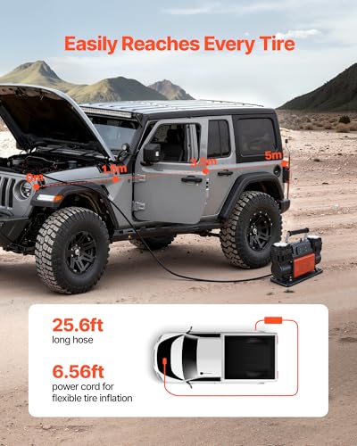 VEVOR Dual-Cylinder Heavy Duty Air Compressor, 10.6CFM Auto-Stop Portable Tire Inflator, 12V 150PSI Offroad Air Pump with LCD Digital Display & Adapters for Truck Car SUV 4 x 4 Vehicle RV - style: 10.6 CFM Auto-Stop