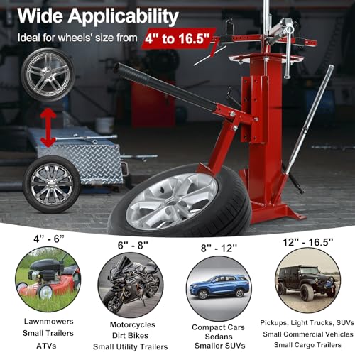 Manual Tire Changer, Portable Bead Breaker Tool for 8"-16" Tires | Heavy-duty steel construction with reinforced rectangular base for stable tire mounting and long-lasting durability - size: for 4" - 16.5" Tires