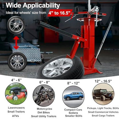 Manual Tire Changer, Portable Bead Breaker Tool for 8"-16" Tires | Heavy-duty steel construction with reinforced rectangular base for stable tire mounting and long-lasting durability - size: for 4" - 16.5" Tires