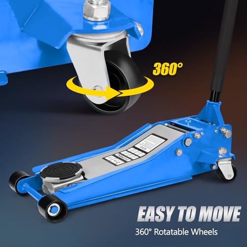 TUFFIOM 3 Ton Floor Jack, Aluminum and Steel Low Profile Jack with Dual Pistons Quick Lift Pump for Cars & SUVs, Lifting Range 2-19/20" to 20-1/10, Blue - color: Blue