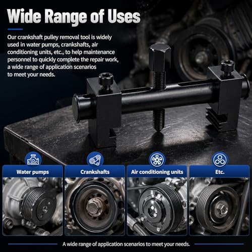 Pulley Puller Tool & 17mm Hex Wrench,High Strength Crankshaft Pulley Removal Tool Fits 40-160mm Pulleys,Universal Crank Pulleys Removal Tools for Crankshafts & Water Pumps