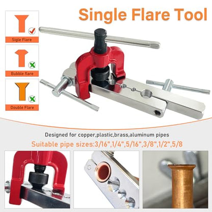 3/16 Inch Brake Line Kit Include 25 FT Copper-Plated Brake Lines with 20pcs Fitting, Single Flare Tool, Brake line Bender and Tube Cutter, 3/16 Inch Brake Line Tools kit