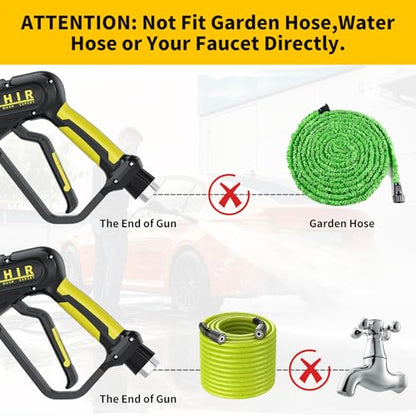 Pressure Washer Gun with Foam Cannon & 50ft Power Washer Hose 3600PSI Kit | POHIR 3/8'' Quick Connector & M22 15mm/14mm Fittings & 7 Nozzle Tips, Power Washing Hose and Gun Kit with 15" Extension Wand