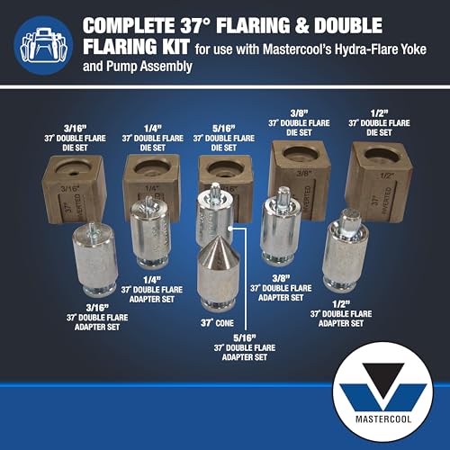 Mastercool 71098 37° Flaring & Double Flaring Adapter Set – Hydraulic Tool Compatible – For Automotive, Racing, Hydraulic & HVAC Applications (3/16” to 1/2”)