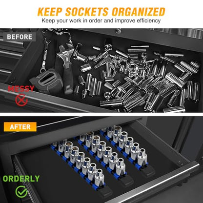 GOOACC Socket Organizer ABS Socket Holder 1/2 Inch Drive Socket Rail Holders Stores up 12 Clips x 1/2" Impact Sockets Organizers Rails for Tool Box Drawer, 1 Piece Blue - size: Clip Rail 1PC 1/2" Blue