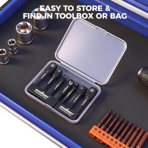 7-Piece High Torque Impact Socket Adapter & Magnetic Bit Holder Set, 1/4" Hex Shank Drill Socket Adapter to 1/2" 3/8" 1/4" Drive, Magnetic Bit Holder for Impact Driver & Drill, With Organizer Rack - style: 7-PCS + Magnetic Bit Holder