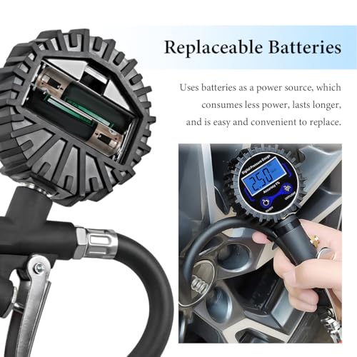 Digital Tire Pressure Gauge with Inflator, 250 PSI Tire Gauge with 360° Air Chuck Air Compressor Accessories, Heavy Duty Inflator Gauges with Quick Connect Coupler & Extended Hose
