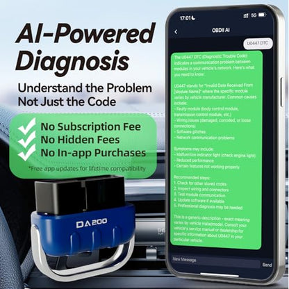 OBD2 Scanner Bluetooth Diagnostic Tool,Car Code Reader for Vehicles | Wireless Check Obd II Scanner for iOS & Android, No Subscription Fee, Fit for All OBDII Protocol Cars 1996+