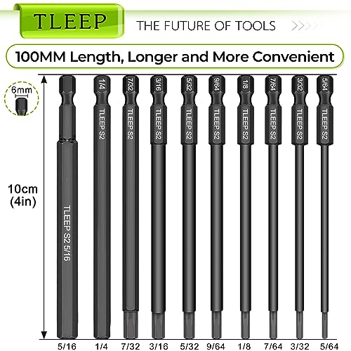 1/4 Inch 100mm Long Allen Wrench Drill Bits with 1/4" Quick Change Bit Driver, Sae Hex Screwdriver Set, Magnetic Allen Key Drill Bit Set 5/64"-5/16" S2 Steel Allen Socket Set for Ikea Furniture - color: Set 9: Sae and Quick Change Bit Driver
