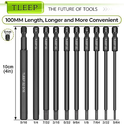1/4 Inch 100mm Long Allen Wrench Drill Bits with 1/4" Quick Change Bit Driver, Sae Hex Screwdriver Set, Magnetic Allen Key Drill Bit Set 5/64"-5/16" S2 Steel Allen Socket Set for Ikea Furniture - color: Set 9: Sae and Quick Change Bit Driver