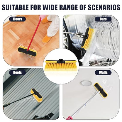 10 Inch Car Wash Brush Head, Scrub Brush Attachment for Long Handle Extension Pole,Outdoor Broom and Scrubbing Brush for Cleaning Window, Wall, House Floor, Deck, Patio, Car (10inch Brush-1Pack)