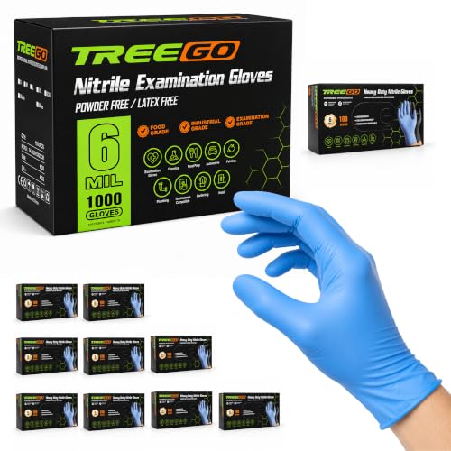 TREEGO Blue Nitrile Gloves, Large, 6 Mil Medical Exam Gloves, 1000 Count | Powder Free, Latex Free, 510(k) Cleared, Built for Industrial, Maintenance, Healthcare Professionals & Food Handling - color: 1000 Blue, size: Large