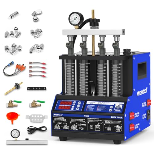MRCARTOOL V308 Fuel Injector Cleaner Machine with Pulse Ultrasonic Cleaning | 2L Heated Cleaning Tank, 4 Cylinder Tests for Leaks, Uniform, Spray Pattern & Flow, Fixes Misfires Rough Idle for Cars motors - size: V308